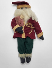 Primitive Folk Art Santa Holding Doll Christmas 15" Shelf Sitter Stuffed Signed