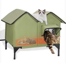 Large Heated Cat House for Outside in Winter, Elevated Insulated Heated Outdo...