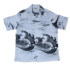 Vintage Andrade Hawaiian Short Sleeve Button Up Shirt Black Waves Men's Large