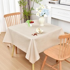 Tablecloth Water Resistant Spill Proof Faux Linen Blend 70" Square Beige