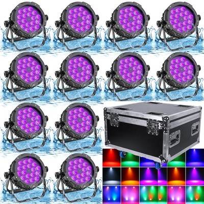 12Pcs Waterproof LED Par Light 18 x15W RGBWA+UV DMX Outdoor Stage Lighting DJ
