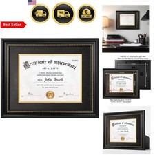 Diploma Frame 11x14 with Glass Black Gold Mat Wall Tabletop Award Certificate