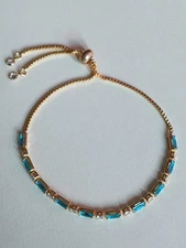 Gold and Green Jewel Diamante Toggle Bracelet, Womens Jewellery, Adjustable, UK