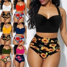 Lady Padded Push Up Bikini High Waist Tummy Control Swimwear Set Swimsuit UK6-22