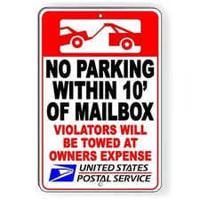 No Parking Within 10' Of Mailbox Violators Will Be Towed Sign / Decal   /  Np69