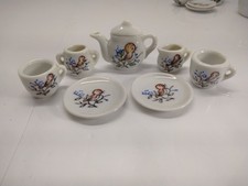 Vintage 8pc MINIATURE TEA SET Porcelain - Little Bird Scene -Japan In Red