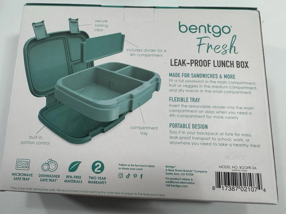 Fiambrera estilo Bentgo "Bentgo" fresca a prueba de fugas 3 compartimentos verde NUEVA escuela Foto 3 de 4
