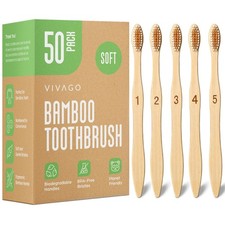 Bamboo Toothbrushes Bulk Soft Bristles 50 Pack - Eco-Friendly, Natural Wood...