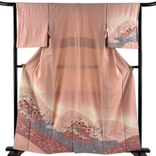 Houmongi Kimono Shibori Flowers Gradation Haze Multicolor Silk 160cm M Lined