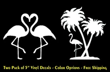 2 Pk Flamingo Love & Palm Trees 5" Vinyl Decal Car Window Laptop Tablet Tumbler