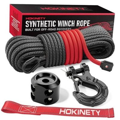 Synthetic Winch Rope Kit - 1/4'' x 50' 10000 lbs Synthetic Winch Cable for ATV
