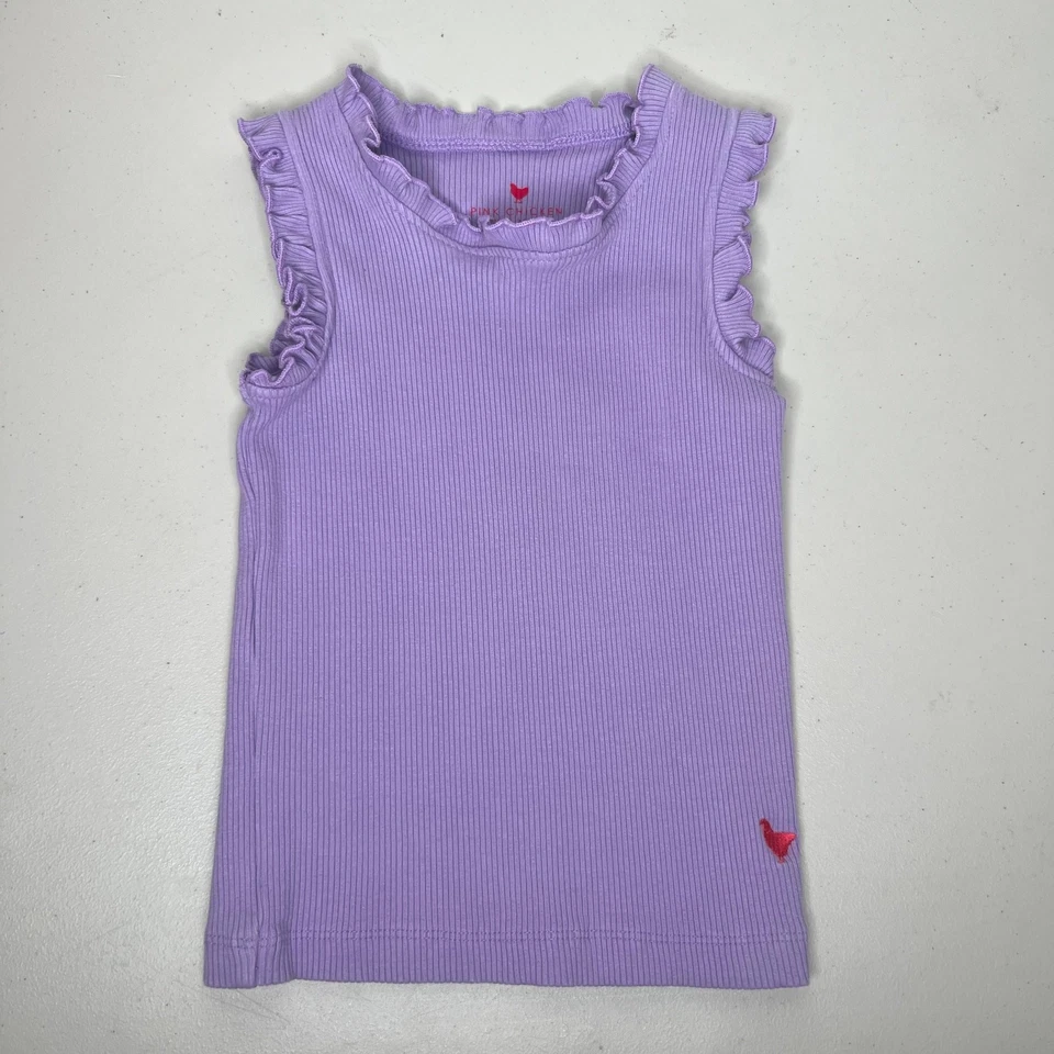 Pink Chicken Purple Ruffle Ribbed Tank Top Size 5Y - Image 2 of 4
