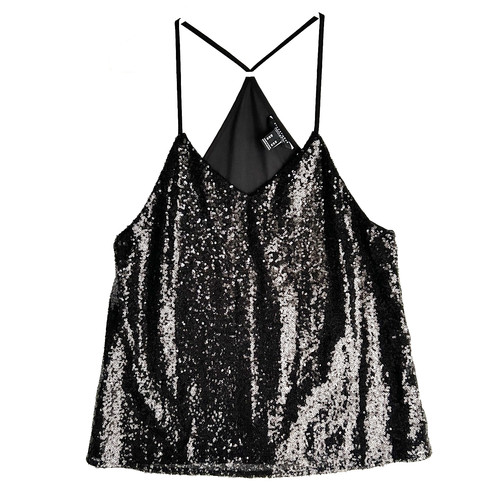 Y2k Sequins Cami Draped Sheer Back Slouchy Racerback Rave Punk Top Women M S 00s