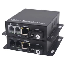 2 POTS Telephone RJ11 10/100M Ethernet over Fiber Optic Converter SM up 20Km A