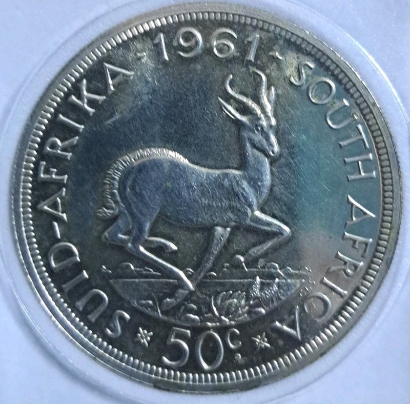 1961 South Africa 50 Cents 38.8mm Silver .500 KM#62 Mintage: 54,530 - BB045