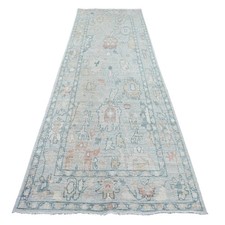 4'x11'10" Light Blue Afghan Angora Oushak Hand Knotted Wool Runner Rug 22300