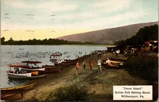 Williamsport, Pa.~Goose Island~Sylvan Dell Bathing Beach~Boats~Postcard~1911