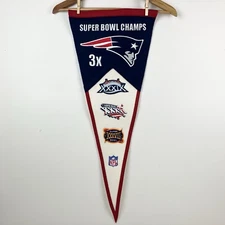 New England Patriots NFL 3X Super Bowl Champs Wool Pennant Banner Winning Streak