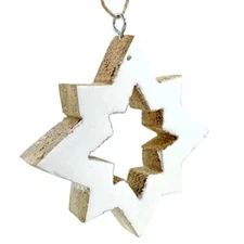 Wood White Star - Rustic Winter Christmas Holiday Tree Ornament