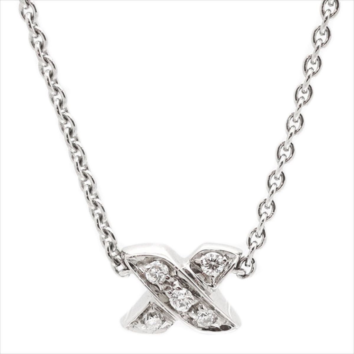 Tiffany & Co. Signature 5P Diamond Cross Necklace Pendant K18 