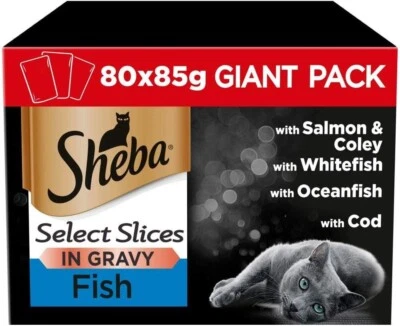 Sheba 80 x 85g Adult Cat Food Pouches Select Slices Fish Collection In Gravy
