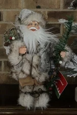 Glitzhome Faux Fur Santa Clause Christmas Figurine 12" Tall W/ Tag