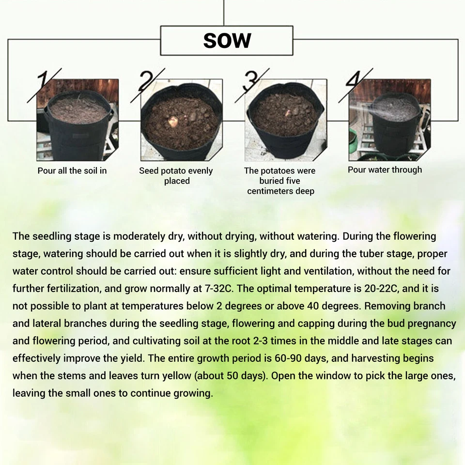 3X 10 Gallon Potato Grow Planter Container Bag Pouch Root Plant Growing Pot Side - Image 3 of 4