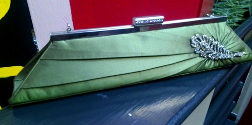 INGE CHRISTOPHER GREEN SATIN CRYSTAL JEWELED EVENING BAG VINTAGE LOOK - Picture 4 of 9