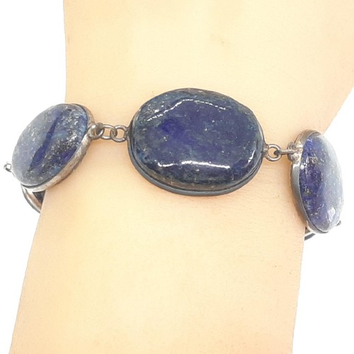Genuine 48.84ctw Lapis Lazuli Silver Bracelet 26.9g - Picture 2 of 4