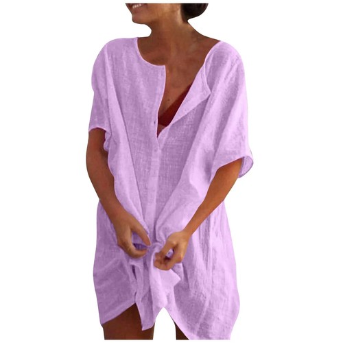 Baumwolle Leinen atmungsaktiv und bequem mittellang Oversize Button Down Hälfte - Bild 3 von 31