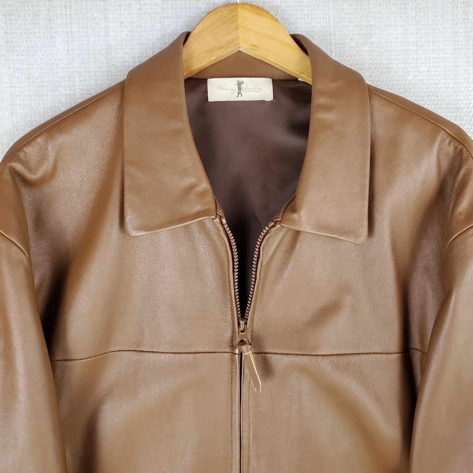 HARRY VARDON Size 2XL Mens Soft Leather Harrington Jacket Full Zip Golf Brown - Image 3 of 4