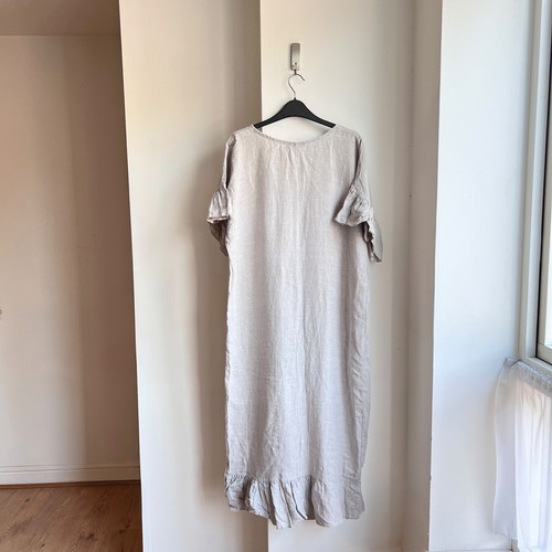 Vintage Linen Maxi Dress S M Minimalist Subversive Balloon Tiered Hem Lagenlook - Picture 11 of 18