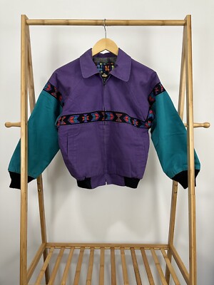 VTG Kid David James Aztec Color Block Bold Zip Blanked Lined
