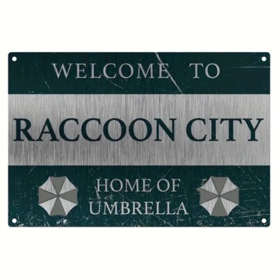 Resident Evil 2 3 Remake | Welcome To Raccoon City Tin Sign | Home Of Umbrella