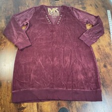 Michael Kors Women Purple Casual Velour Lace-Up V-Neck Long-Sleeve Dress XL.