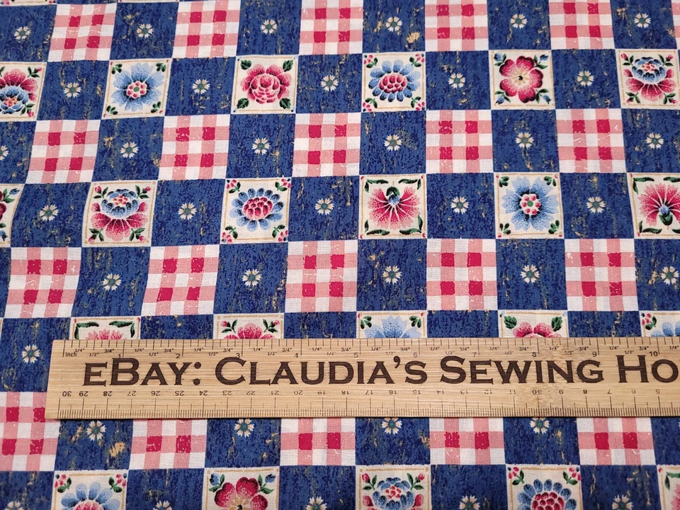 Faux Patchwork Floral Gingham BTY The Kesslers Concord SELVEDGE STAINS - Image 2 of 4