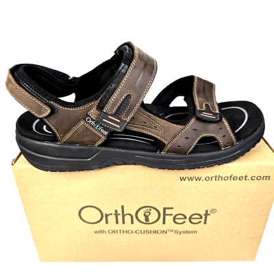OrthoFeet Gemini Leather Adjustable Brown Sandals w/Box  display picture 1