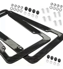 Black Car Carbon Look License Plate Frame Cover Front & Rear Universal
