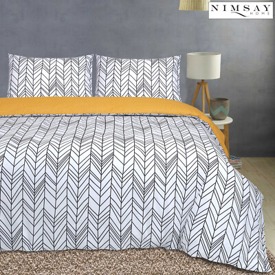 Chevron Zig Zag Geometric 100 Cotton Duvet Quilt Cover Bedding Set Grey Ochre Ebay