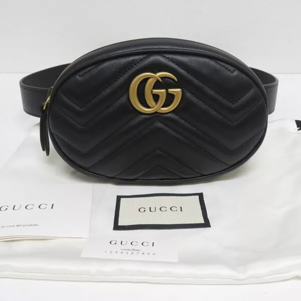 Gucci Gg Marmont Sac Taille Ceinture Épaule 476434 Cuir Noir Qualité Égale