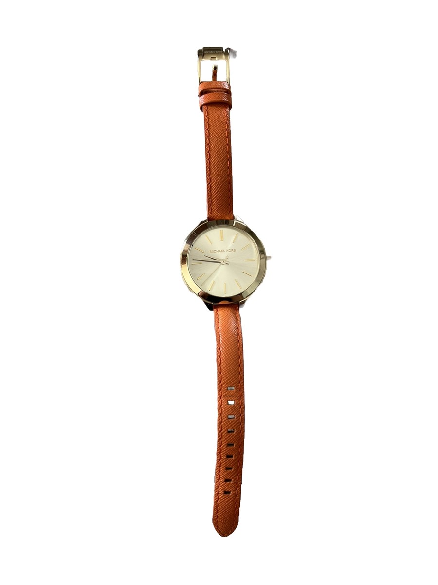 Michael Kors Womens Watch Gold With Orange Band Slim Runway  display picture 1