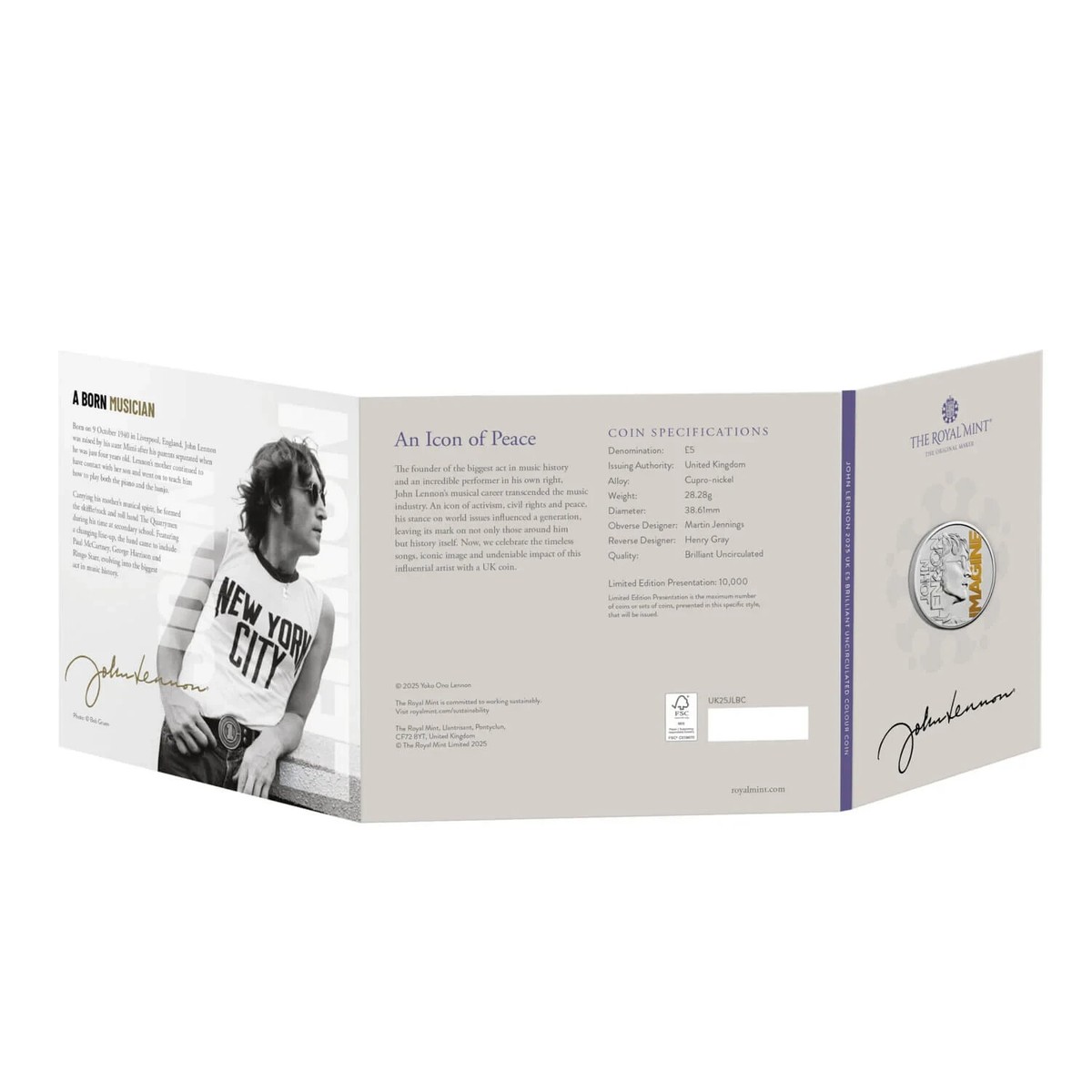 2025 JOHN LENNON COLOURED BU £5 Coin - Five Pound - MUSIC 2025 JOHN LENNON COLOURED BU £5 Coin - Five Pound - MUSIC