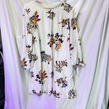 Old Navy White Colorful Floral Long Sleeve Boho Cottagecore Mini Dress Sz XL