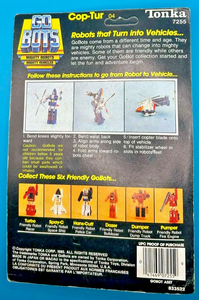 COP-TUR MOC MINT ON SEALED CARD GOBOTS 1983 VINTAGE TONKA UNPUNCHED - Image 2 of 2