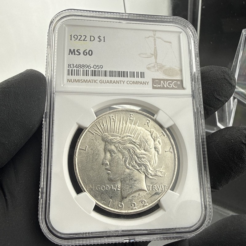 1922 D PEACE DOLLAR PCGS MS 60 NICE WHITE SILver Blast White