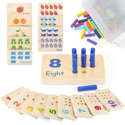 Wooden Montessori Number Blocks for Toddlers, Counting Peg Board for Kids Age...