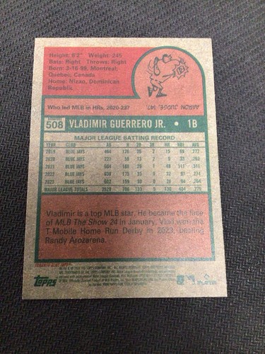 Topps Heritage High Vladimir Guerrero Jr 2024 sin variación de firma SP - Imagen 2 de 2