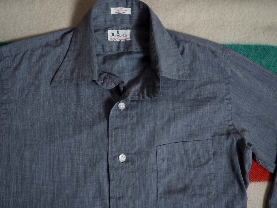 Camisa De Colección Años 50 60 Rainford Gant Gris Pizarra Polialgodón Bolsillo Botón Para Hombres M Foto 4 de 4