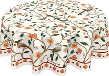 Vintage Floral Tablecloth Round 60 Inch Spring 60" (Round), Yellow Green 