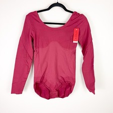 Spanx Long Sleeve Bodysuit Womens L Maroon Red Shapewear Smoothing Top NWT